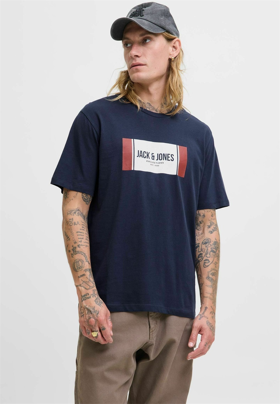 Jack & Jones LOGO - T-Shirt print - navy blazer/dunkelblau