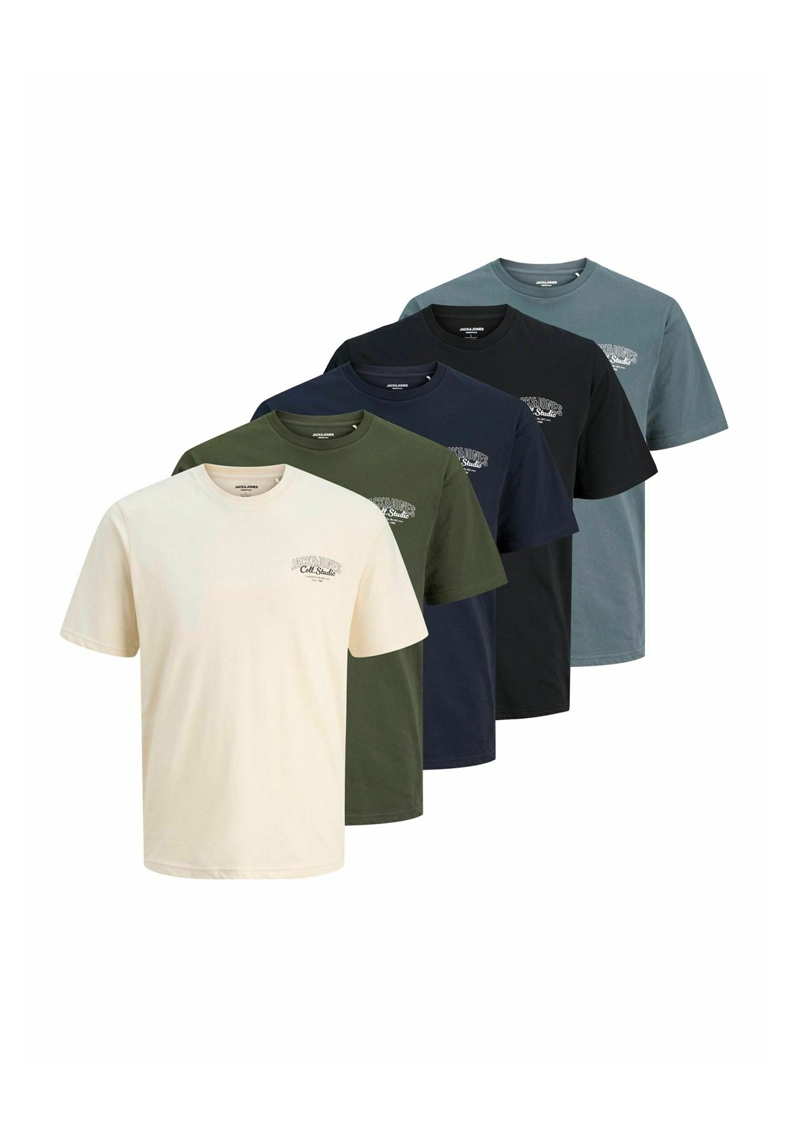 Jack & Jones T-SHIRT 5ER-PACK - T-Shirt print - antique white/offwhite