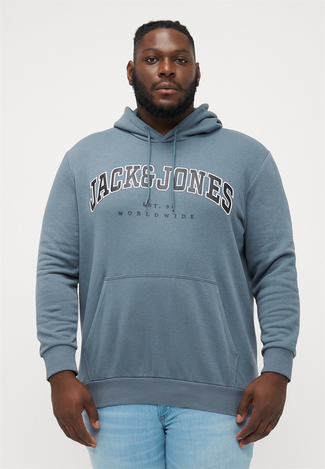 Jack & Jones JJECALEB VARSITY HOOD - Sweatshirt - stormy weather/dunkelgrau