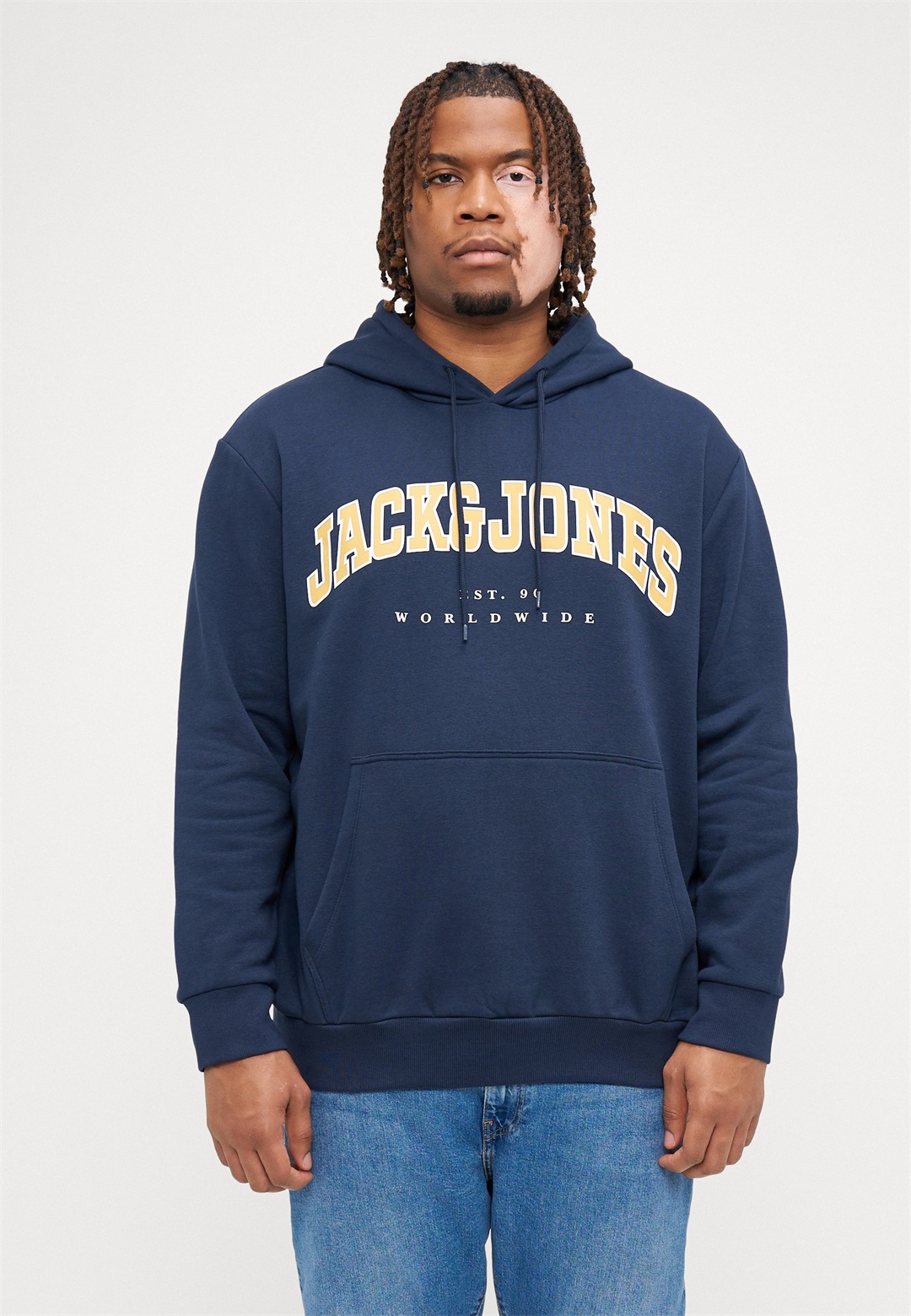 Jack & Jones JJECALEB VARSITY HOOD - Sweatshirt - navy/dunkelblau