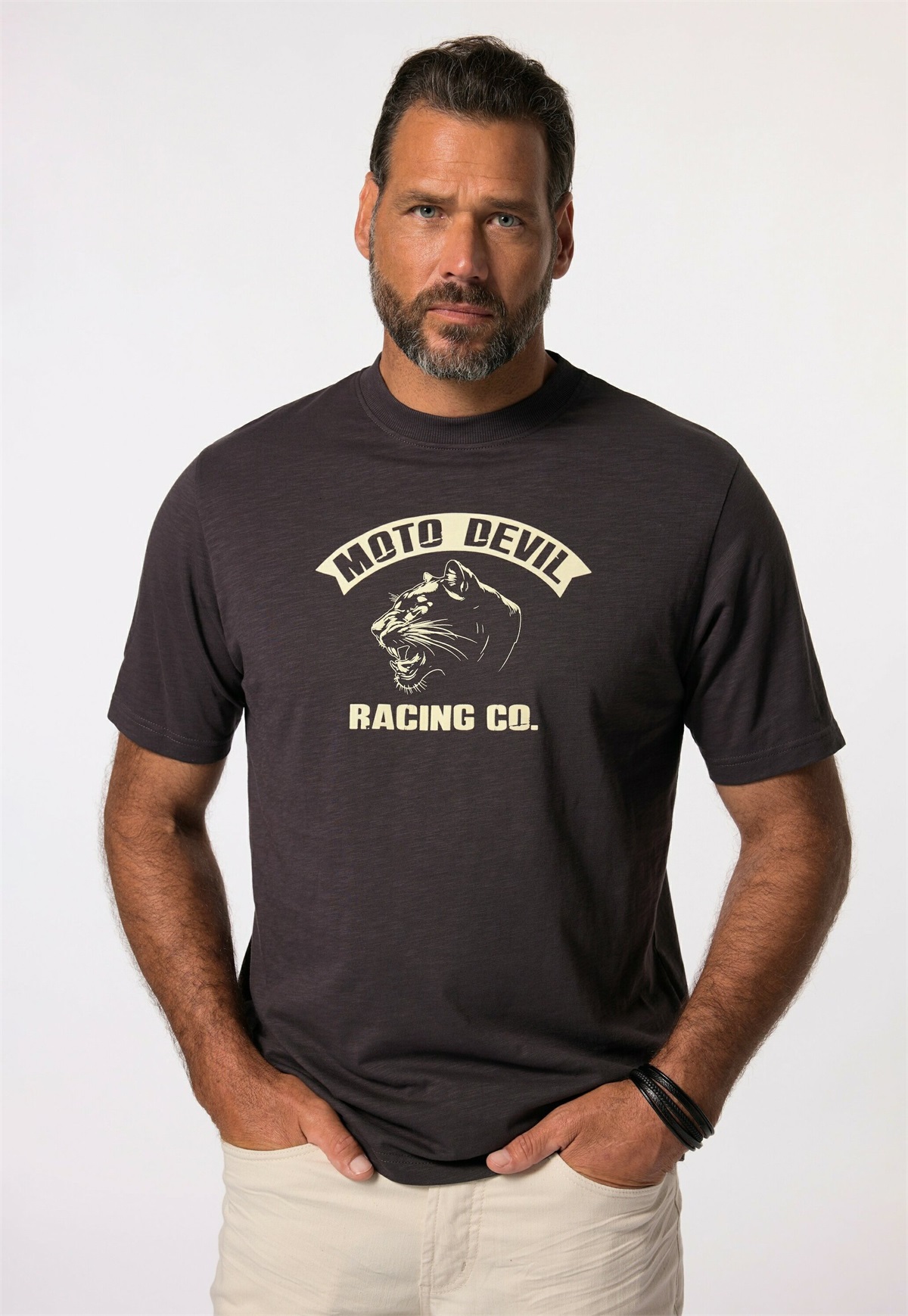 JP1880 HALBARM BRUSTPRINT - T-Shirt print - ebony/braun