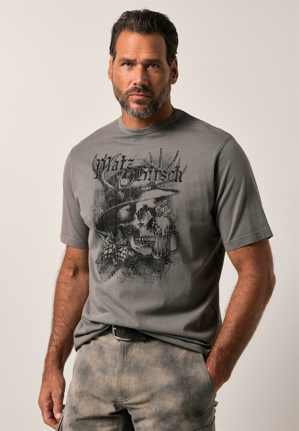 JP1880 TRADITIONAL COSTUME SHORT SLEEVE ROUND NECK - T-Shirt print - gray/grau