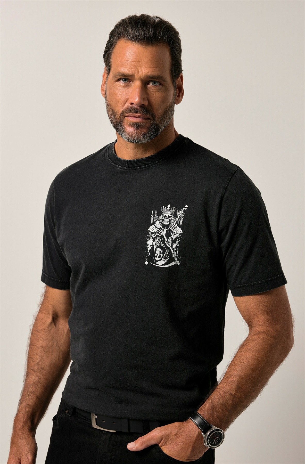 JP1880 HALBARM, VINTAGE LOOK, BRUSTPRINT, - T-Shirt print - black/schwarz