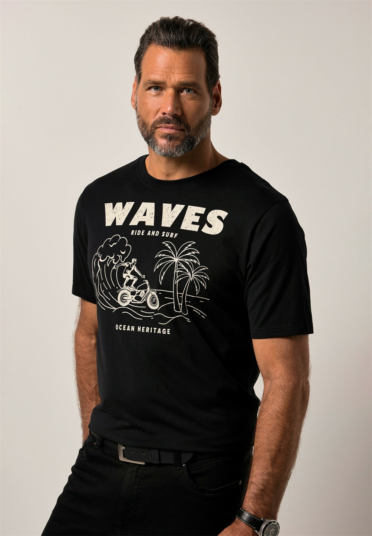 JP1880 HALBARM BRUSTPRINT - T-Shirt print - black/schwarz