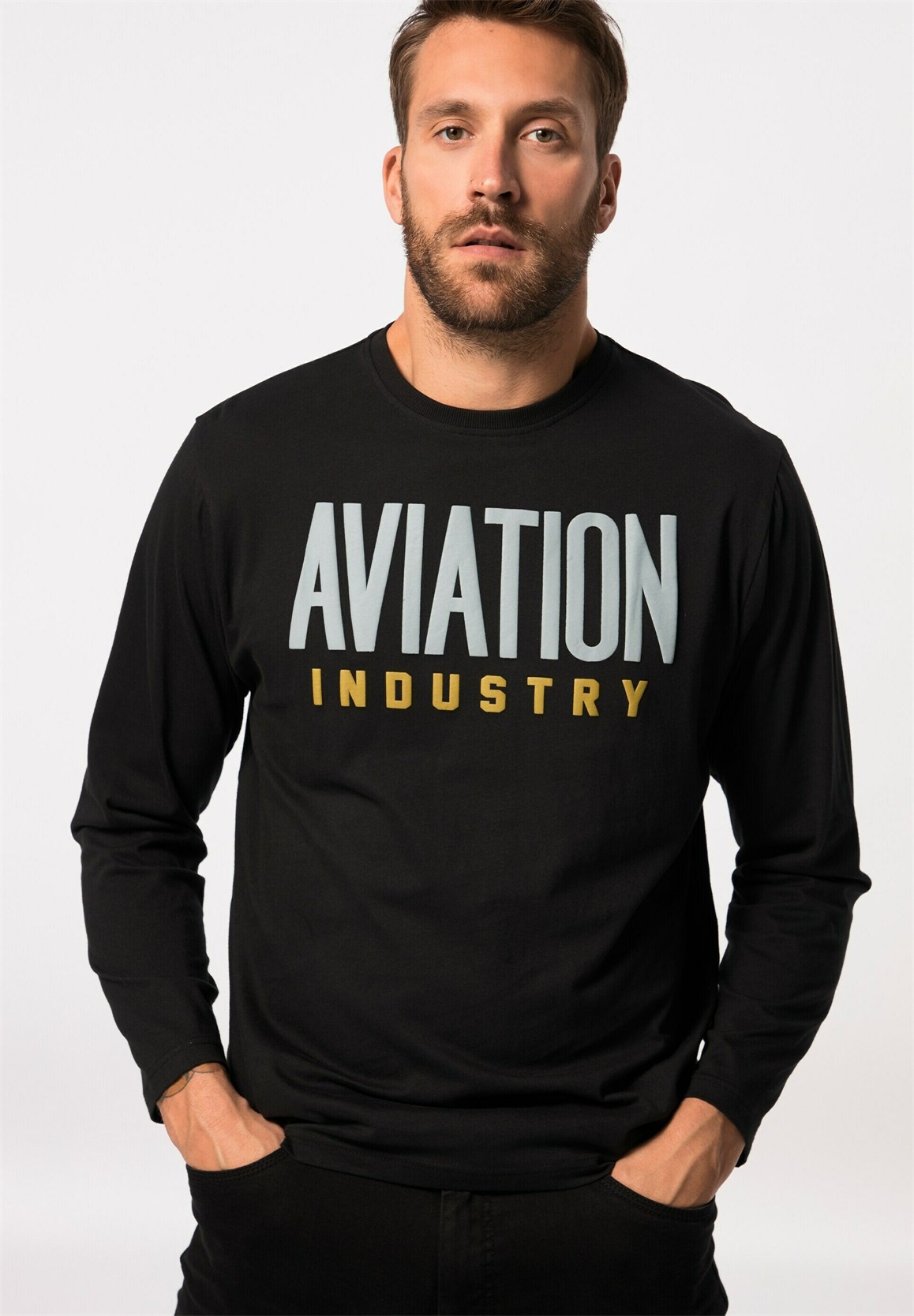 JP1880 LONG-SLEEVE ROUND NECK, RUBBER PRINT - Langarmshirt - black/schwarz