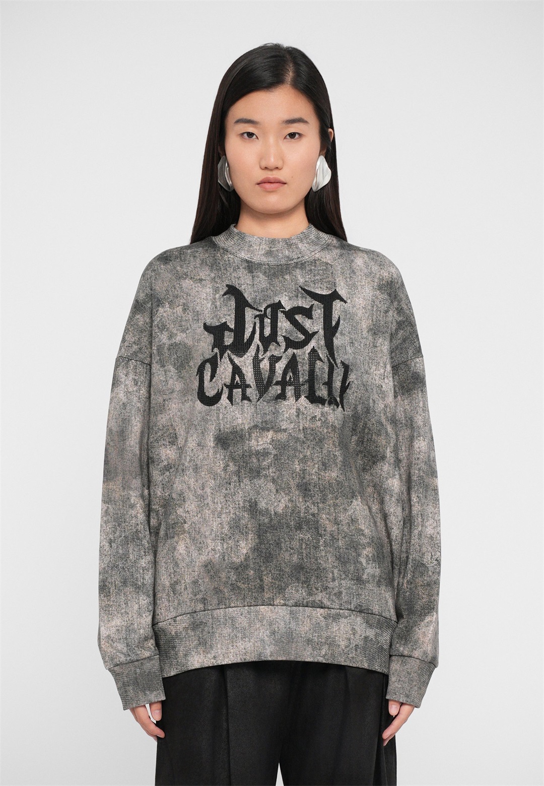 Just Cavalli LOGO GOTHIC STRASS - Sweatshirt - moon rock/lila