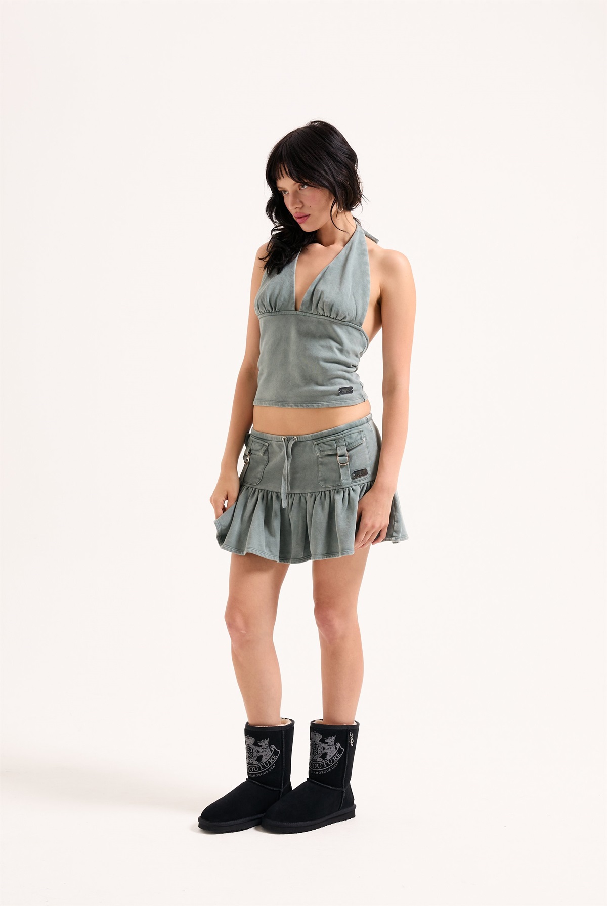 Juicy Couture LOOPBACK RUFFLE MINI - A-Linien-Rock - duck green/grün