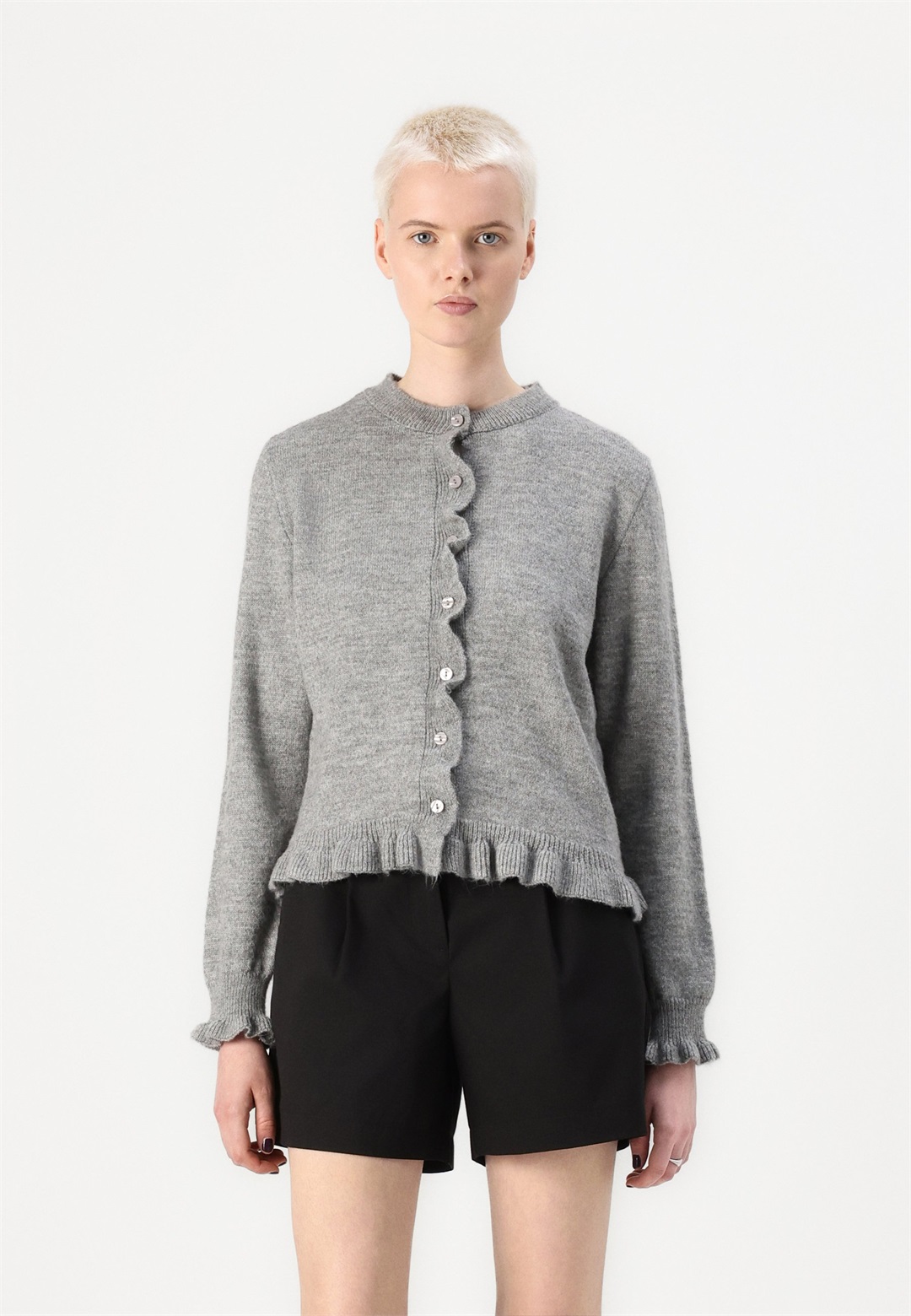 JDY JDYLETTY ON FRILL - Strickjacke - light grey melange/hellgrau-meliert