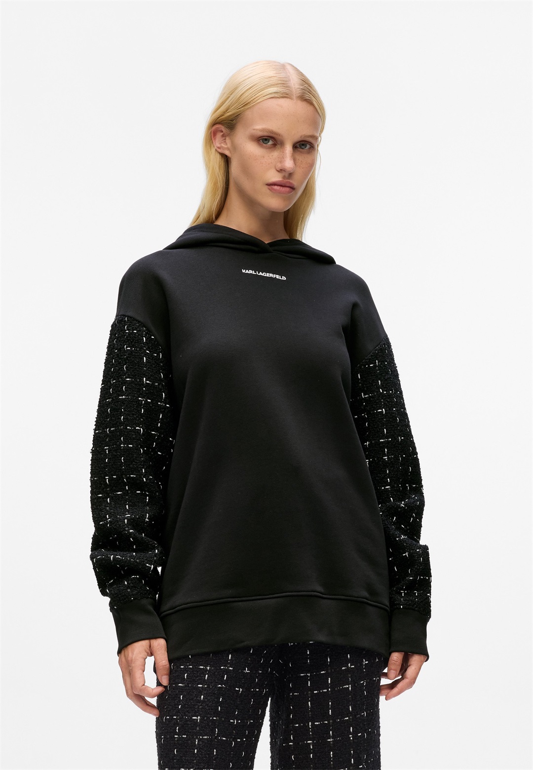 KARL LAGERFELD LOGO BOUCLE HOODIE - Kapuzenpullover - black/schwarz