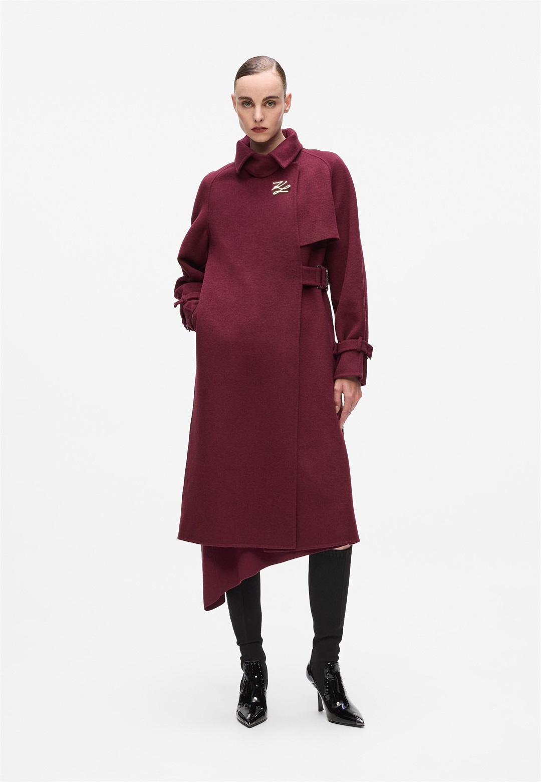 KARL LAGERFELD BELTED LONG - Klassischer Mantel - windsor wine/bordeaux