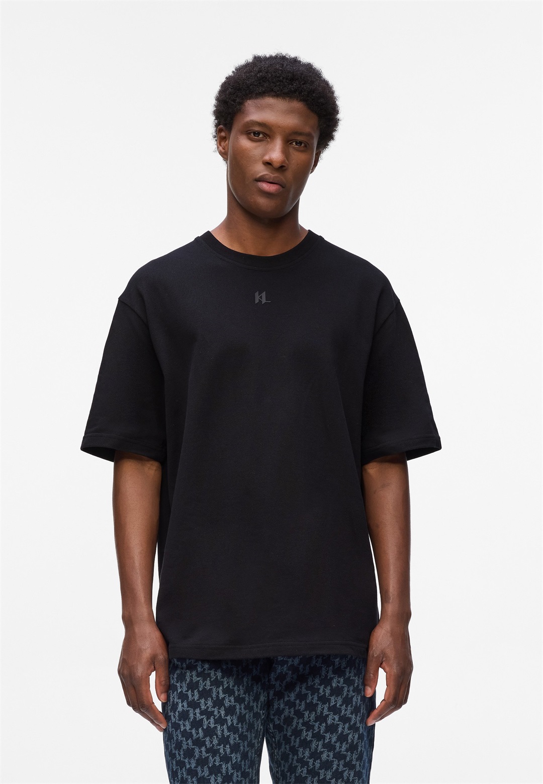KARL LAGERFELD PIQUE RELAXED - T-Shirt basic - black/schwarz