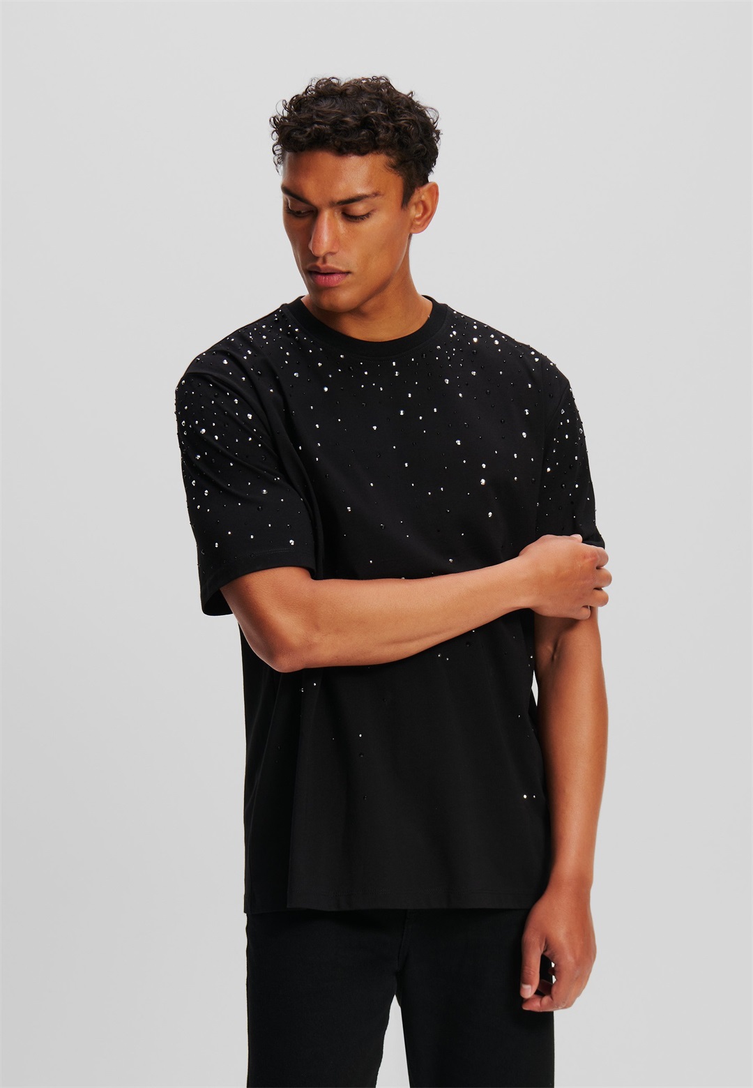 KARL LAGERFELD RHINESTONE RELAXED - T-Shirt print - black/schwarz