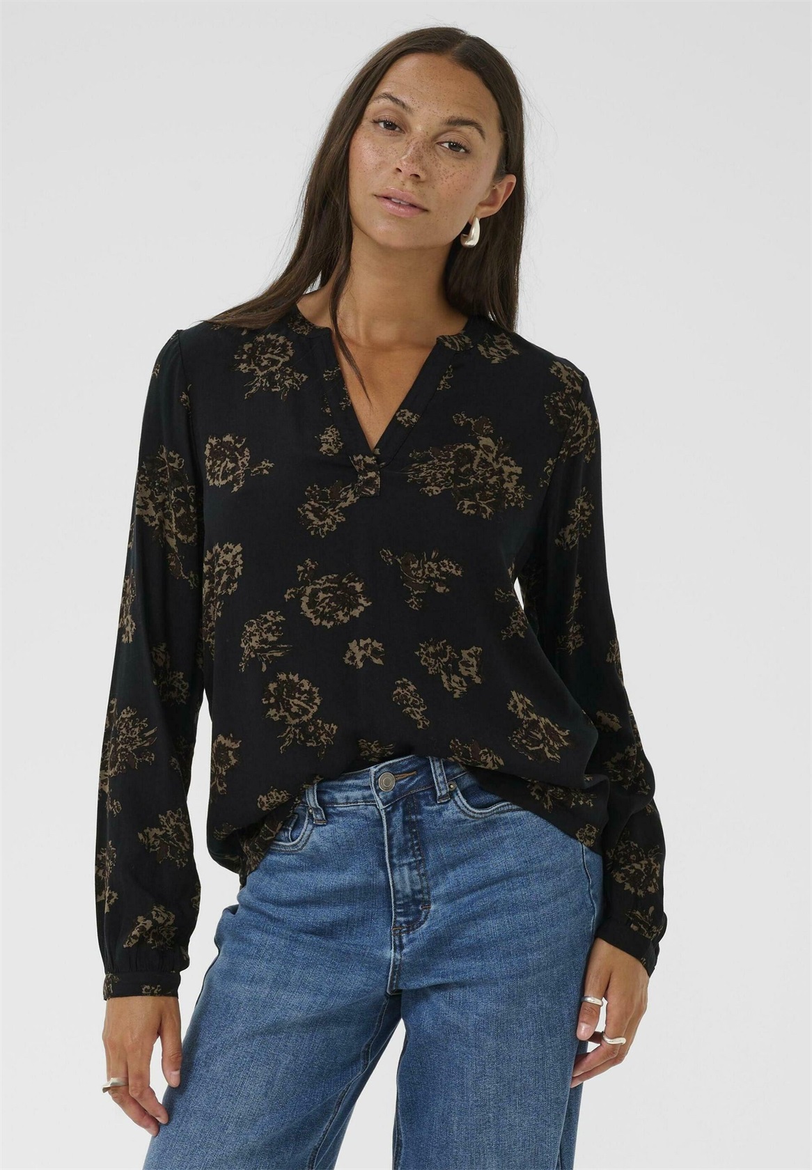 Kaffe JALIE - Bluse - black_brown flowers/schwarz