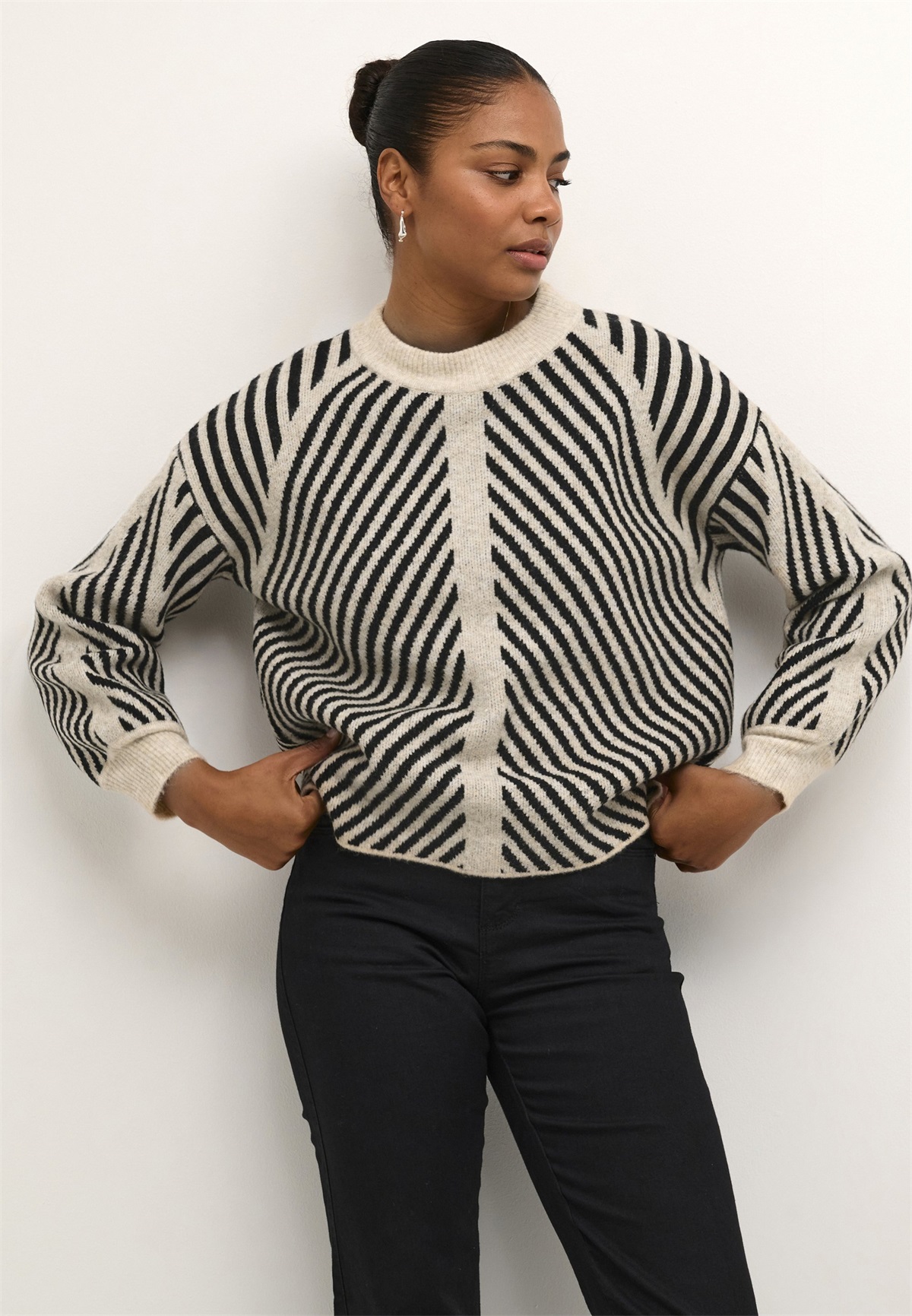 Kaffe KAVERA - Strickpullover - beige melange black/beige-meliert