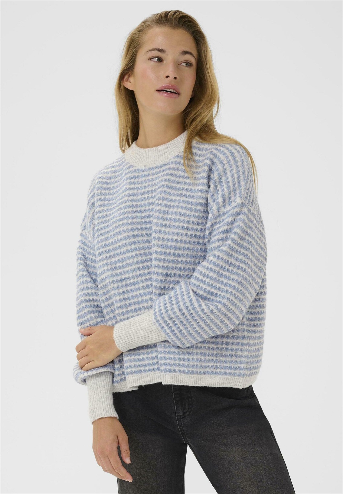 Kaffe ELLERY - Strickpullover - light greym windward structure/hellgrau