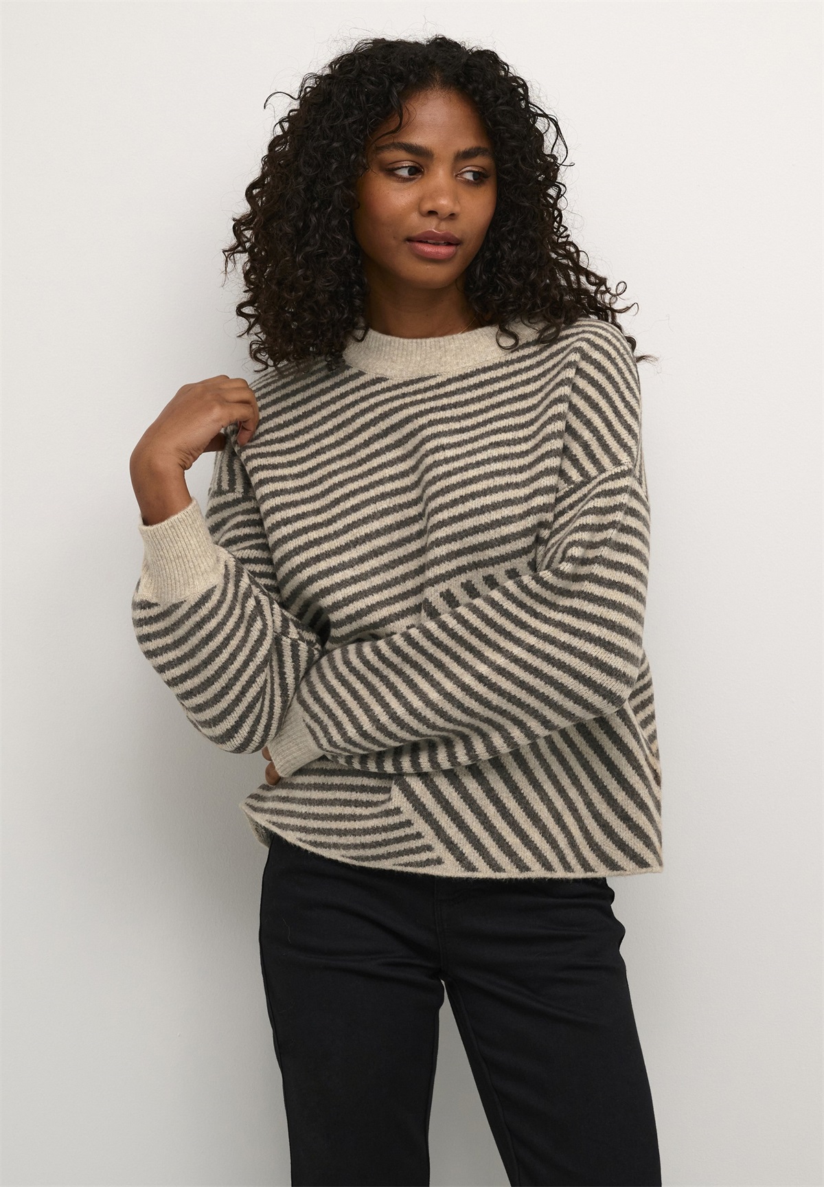 Kaffe KAVERANA KNIT PULLOVER - Strickpullover - feather gray mel brown mel/dunkelgrau-meliert