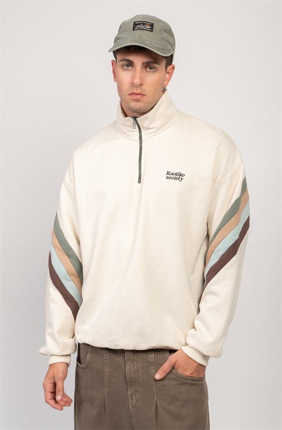 Kaotiko CREW WALKER SOCIETY ZIPPER UNISEX - Sweatshirt - bone/grün