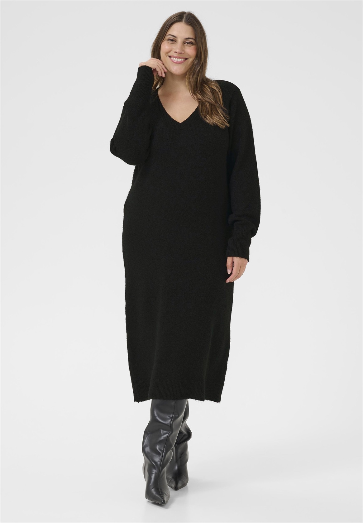 Kaffe Curve NIELA - Strickkleid - black deep/schwarz meliert