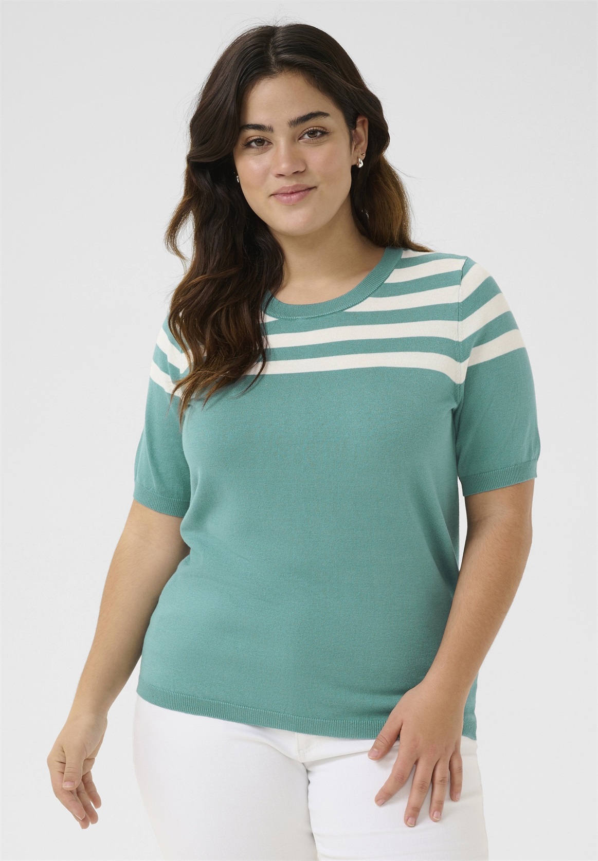 Kaffe Curve LIZZY STRIPED - T-Shirt print - teal chalk half stripe/mehrfarbig