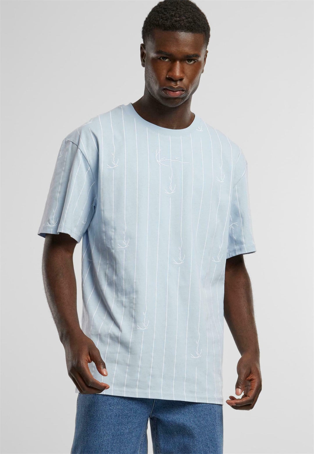 Karl Kani SIGNATURE LOGO STRIPE TEE - T-Shirt print - light blue white/hellblau