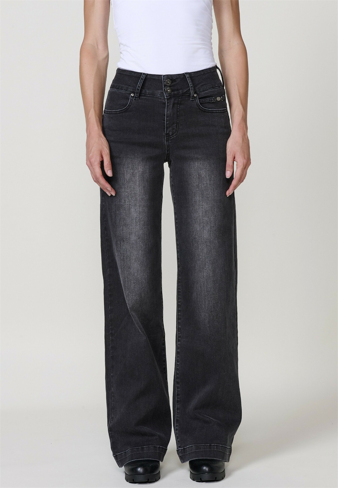 Koroshi WIDE PUSH UP - Jeans Straight Leg - black/schwarz