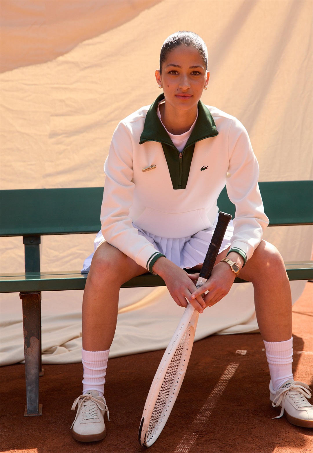 Lacoste Sport ZIP HERITAGE - Sweatshirt - flour/green/offwhite