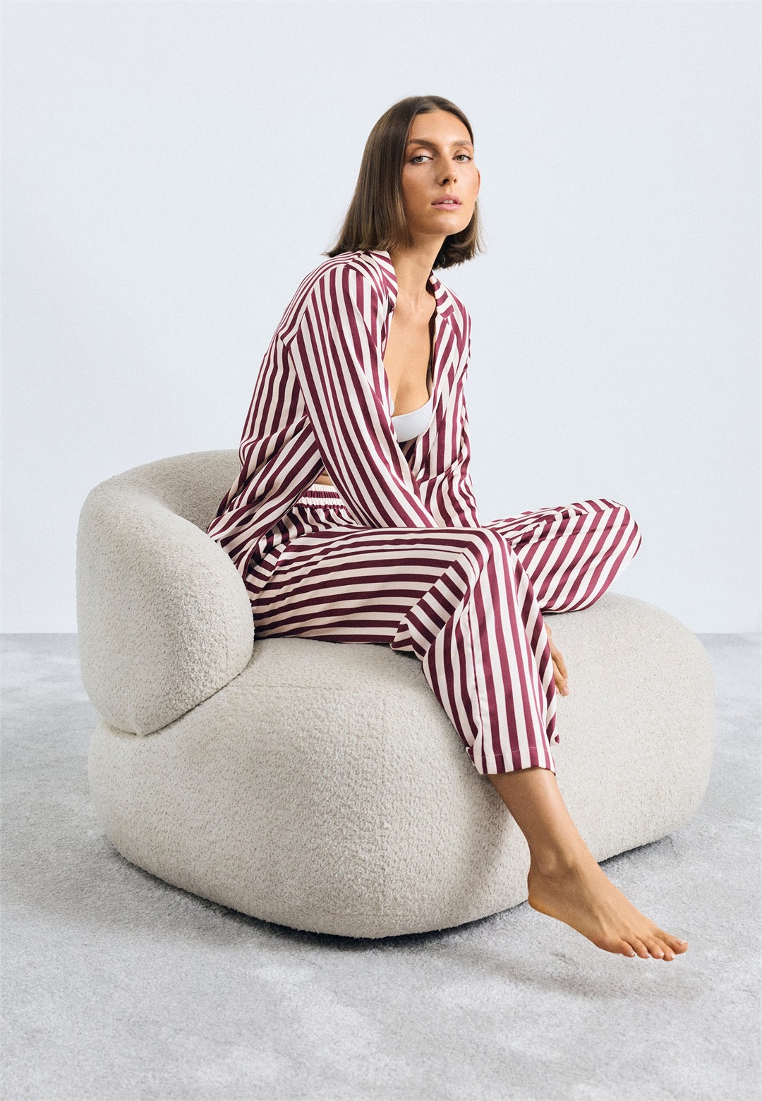 Lindex STRIPE - Nachtwäsche Set - white/weiß