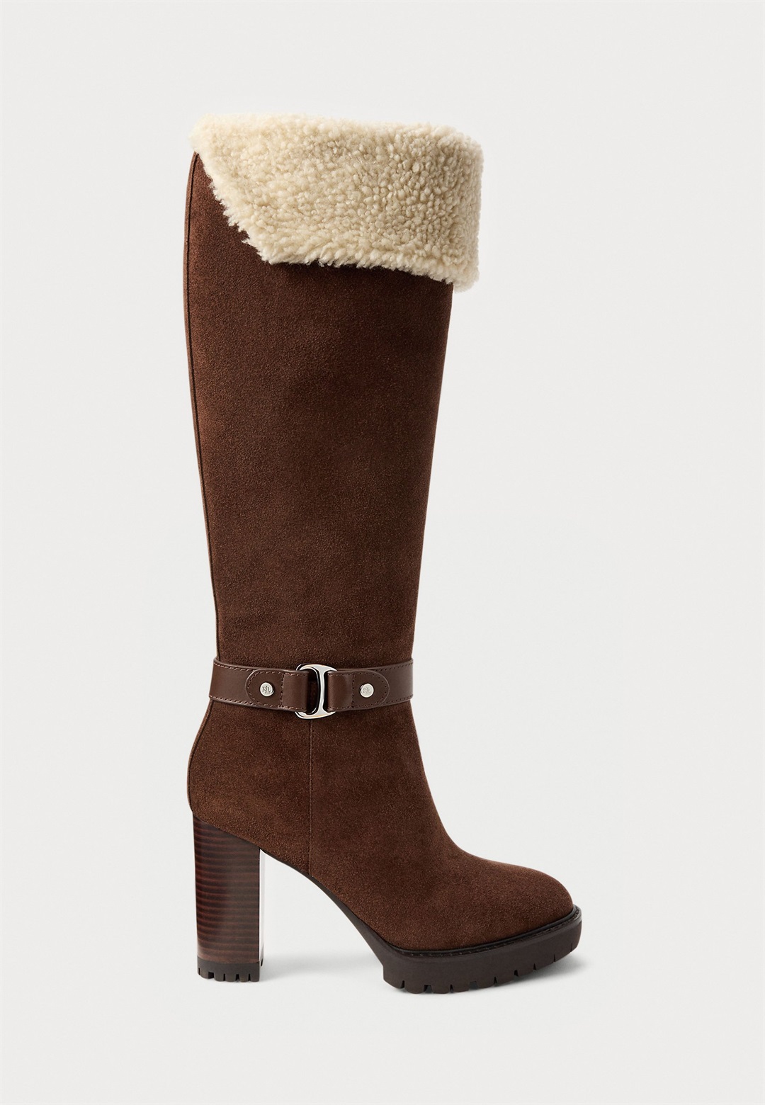 Lauren Ralph Lauren TASHA SUEDE & SHEARLING TALL HEEL BOOT - High Heel Stiefel - dark hickory/beige/dunkelbraun