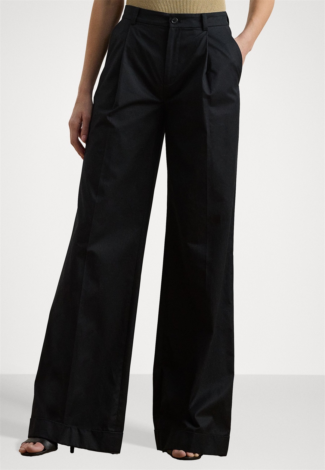 Lauren Ralph Lauren PLEATED COTTON TWILL WIDE-LEG PANT - Stoffhose - black/schwarz