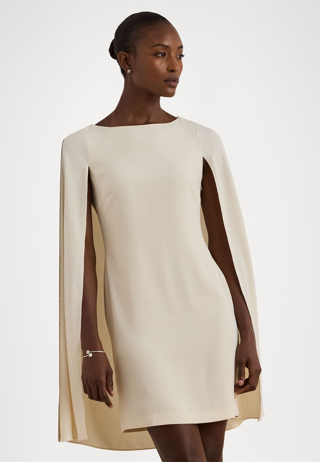 Lauren Ralph Lauren CAPE GEORGETTE COCKTAIL DRESS - Cocktailkleid/festliches Kleid - mascarpone cream/offwhite