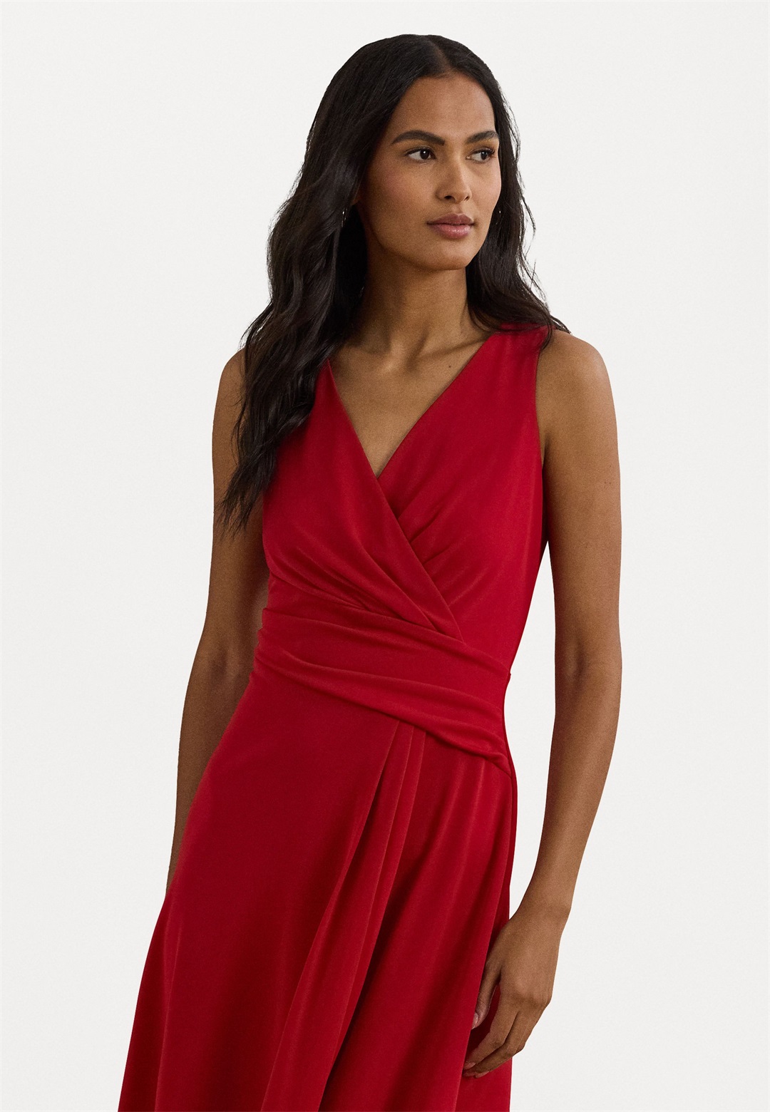 Lauren Ralph Lauren SURPLICE JERSEY SLEEVELESS DRESS - Jerseykleid - festive red/rot