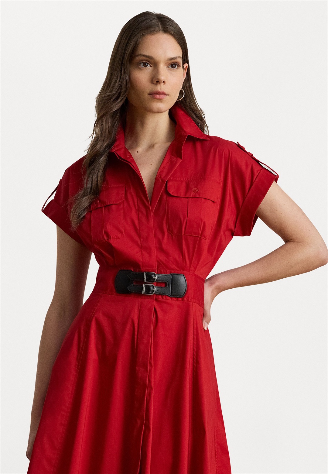 Lauren Ralph Lauren BUCKLE TRIM COTTON BLEND SHIRTDRESS - Blusenkleid - madison red/rot