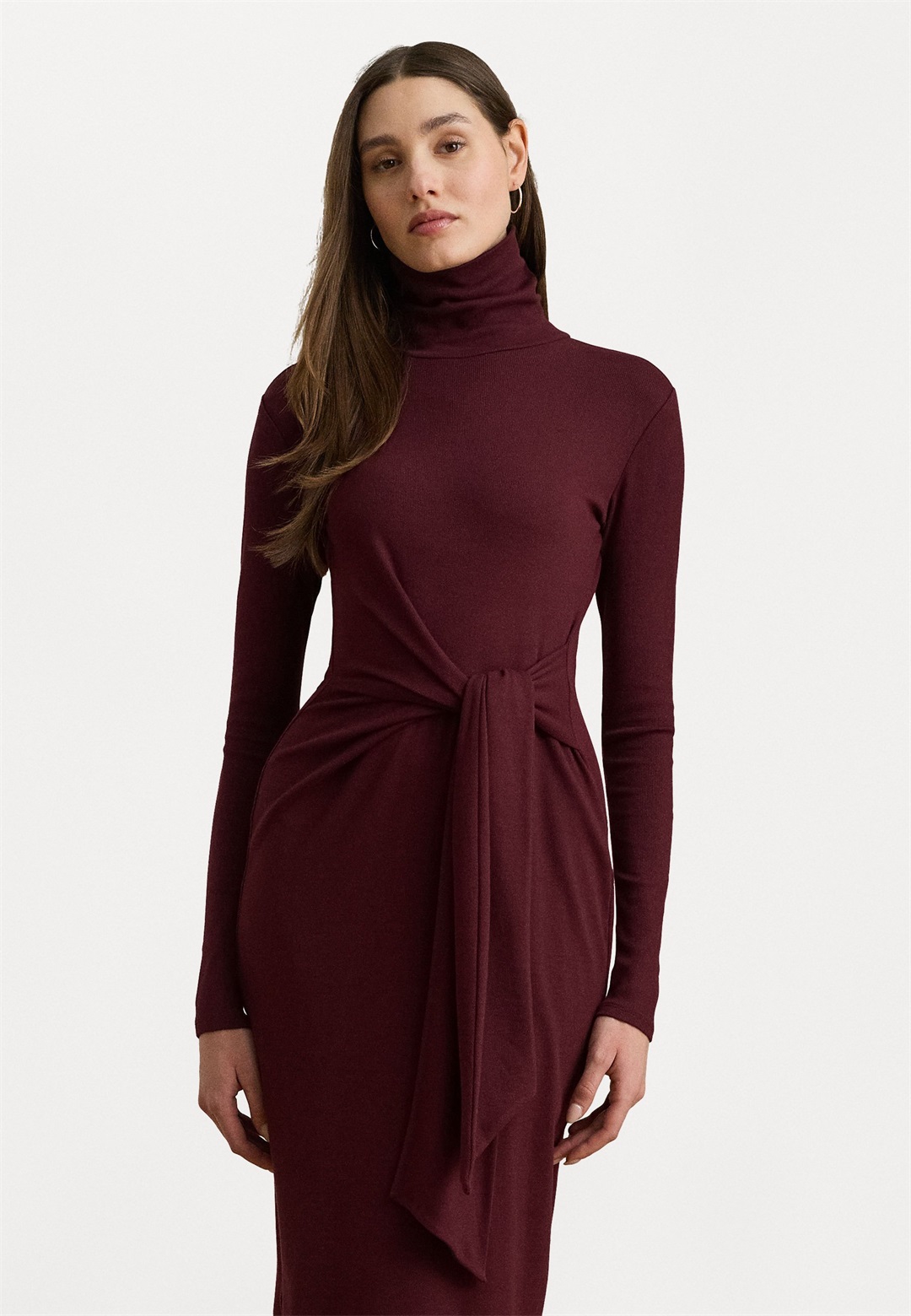 Lauren Ralph Lauren TIE-FRONT TURTLENECK DRESS - Freizeitkleid - dark garnet/bordeaux