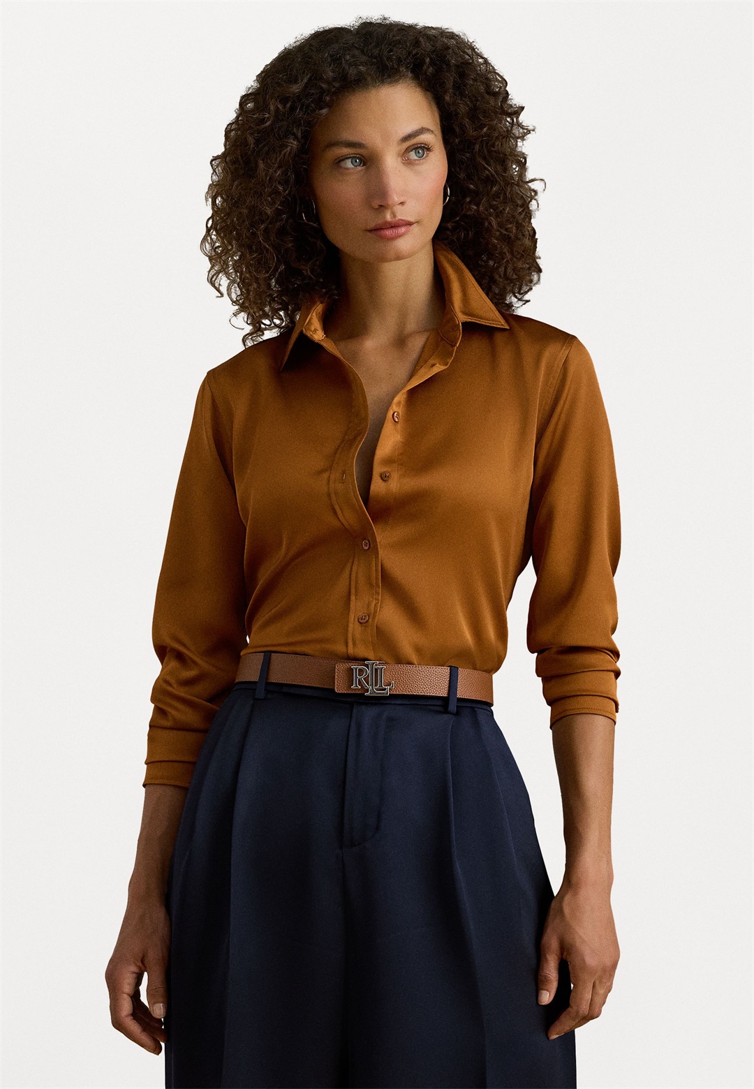 Lauren Ralph Lauren CLASSIC FIT SATIN CHARMEUSE SHIRT - Hemd - cinnamon bark/orange