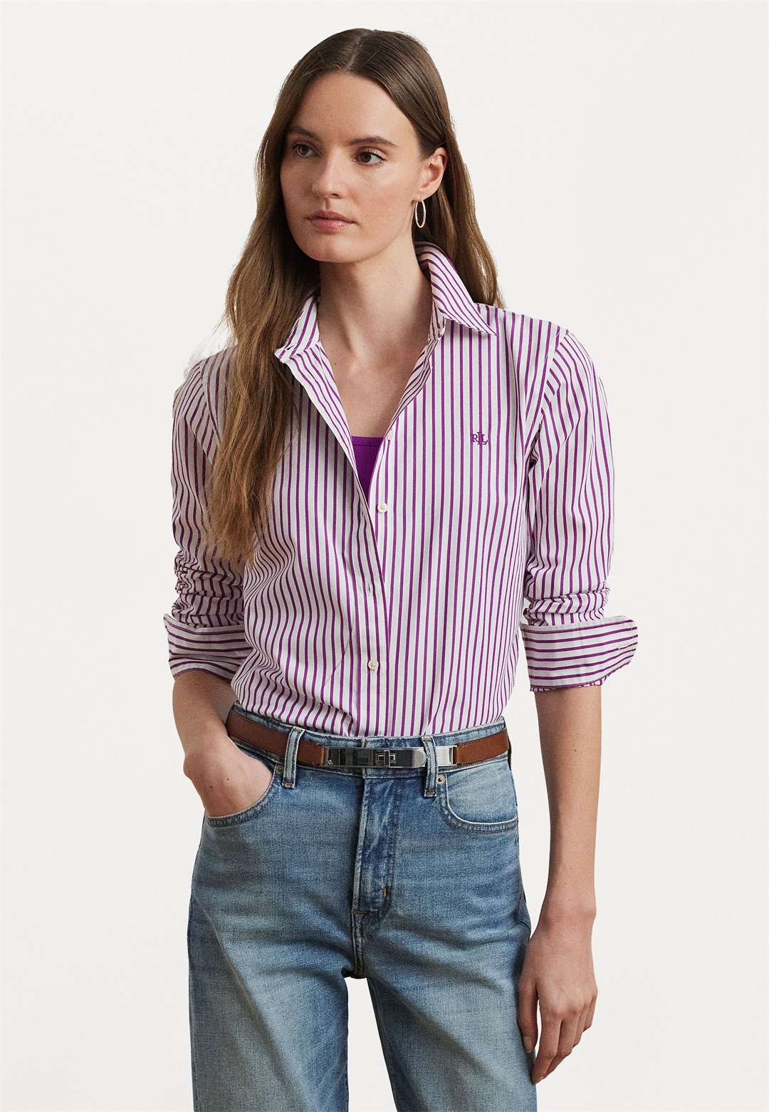 Lauren Ralph Lauren Classic Fit Striped Broadcloth Shirt - Hemdbluse - purple/white/lila