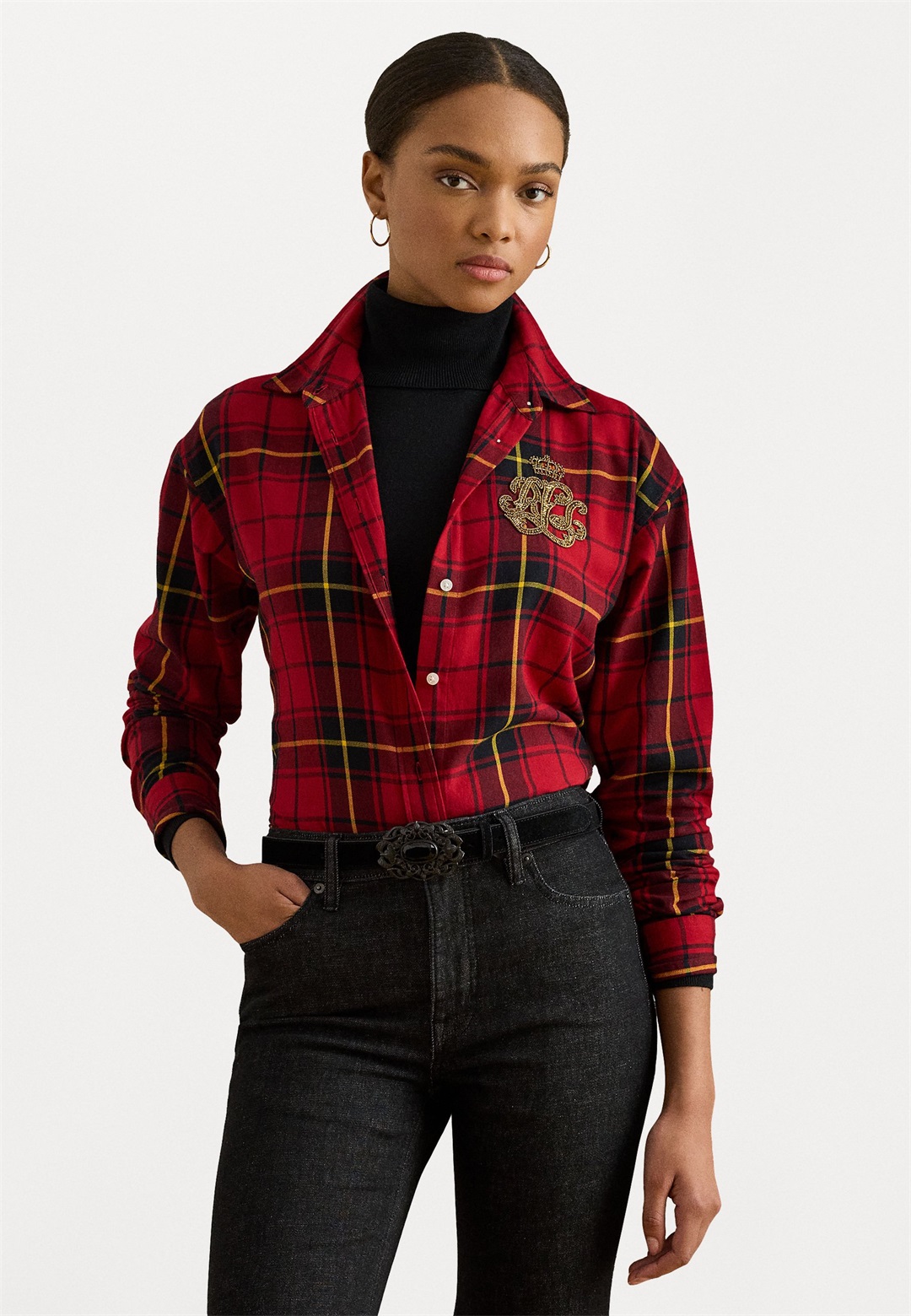 Lauren Ralph Lauren RELAXED FIT BEADED-LOGO PLAID SHIRT - Hemdbluse - black/red/rot
