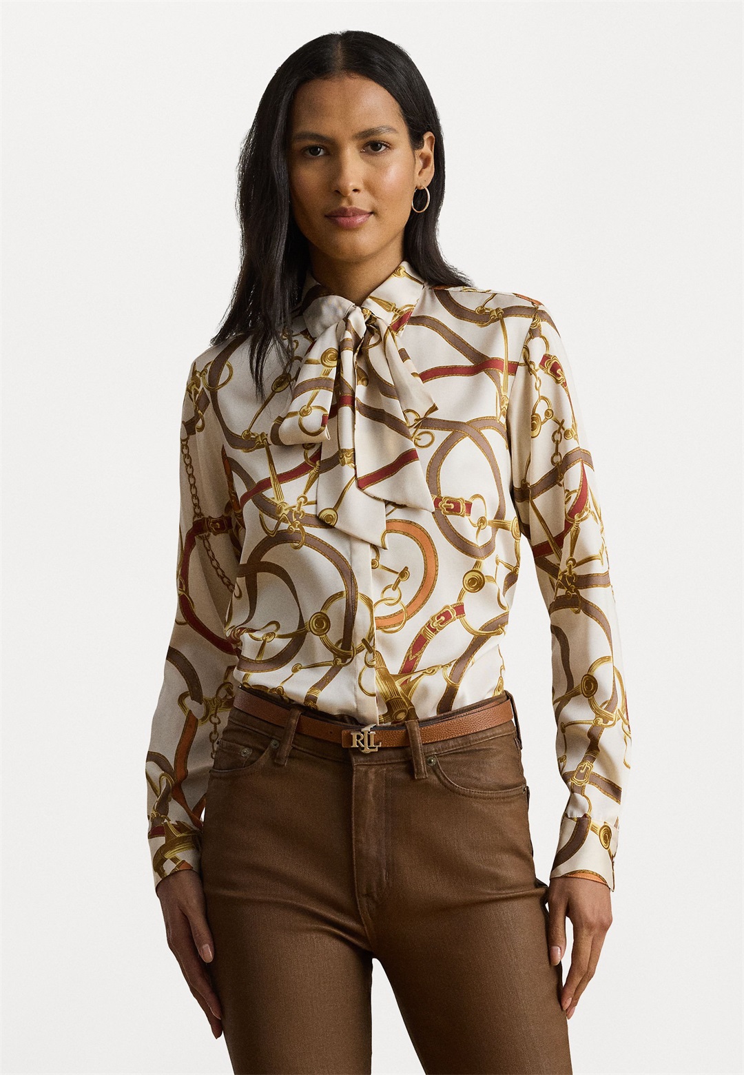 Lauren Ralph Lauren CLASSIC FIT PRINT TWILL TIE NECK SHIRT - Hemdbluse - cream/offwhite