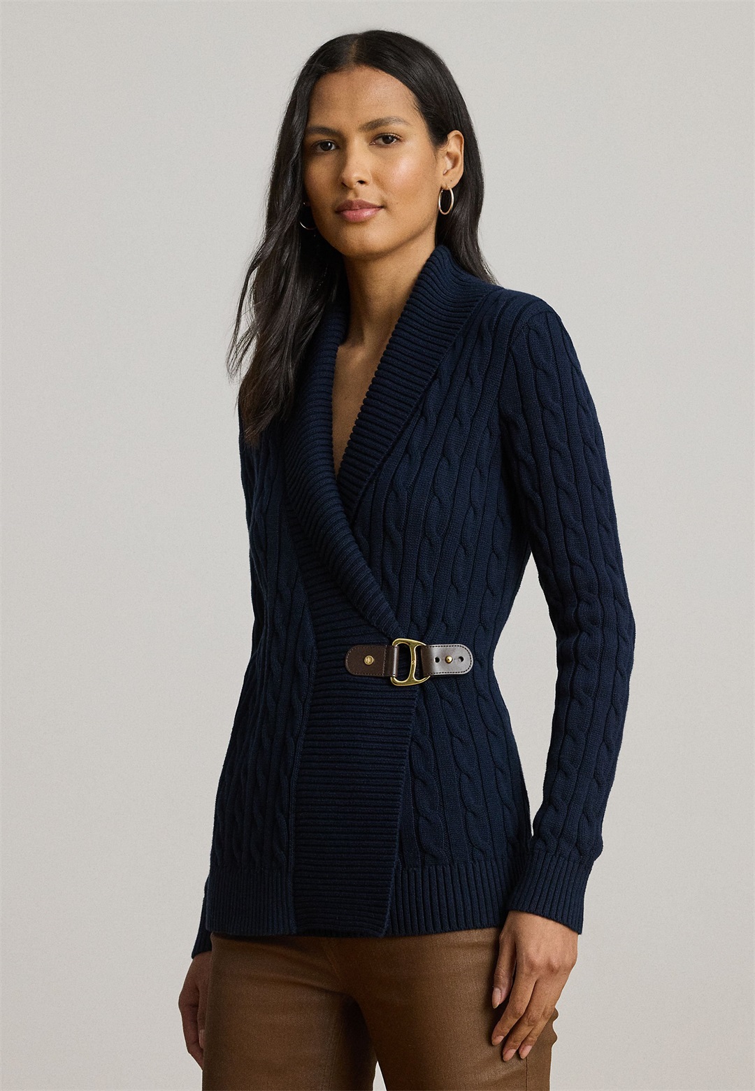 Lauren Ralph Lauren BUCKLED COTTON SWEATER - Strickjacke - navy/dunkelblau