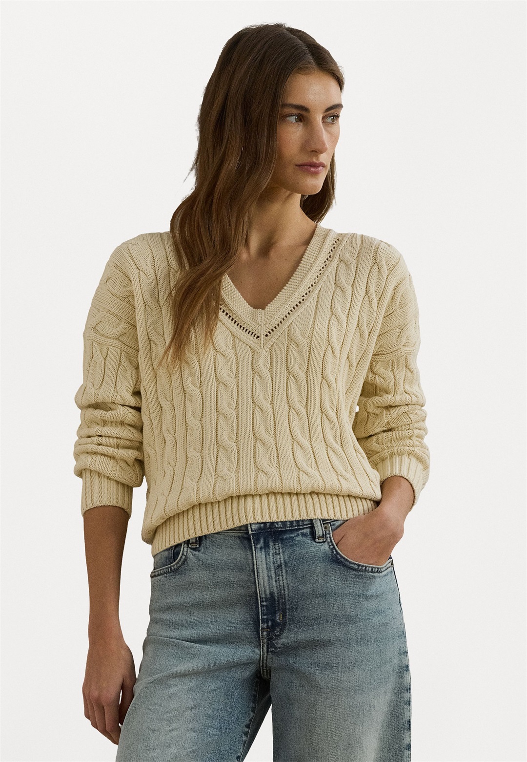 Lauren Ralph Lauren CABLE AND POINTELLE KNIT CRICKET JUMPER - Strickpullover - ivory beige/beige