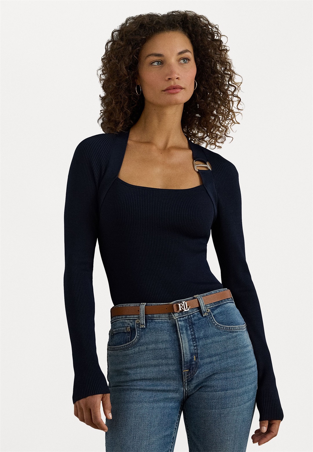 Lauren Ralph Lauren BUCKLE-TRIM RIB-KNIT SWEATER - Strickpullover - navy/dunkelblau