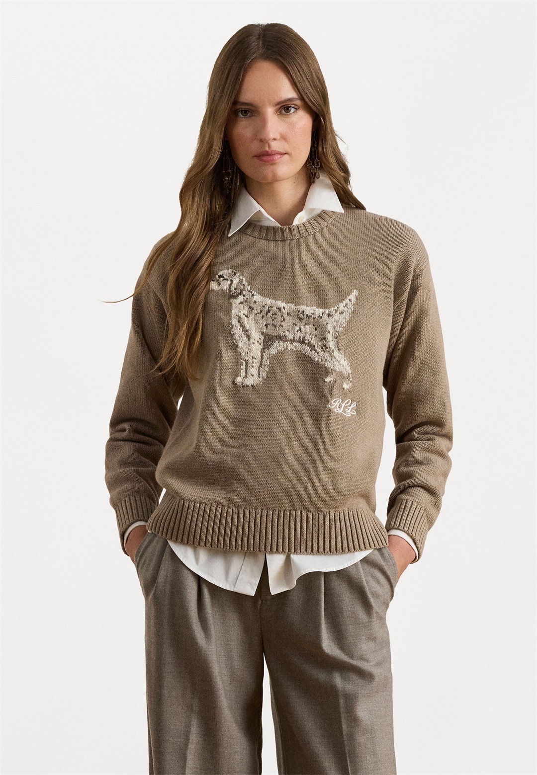 Lauren Ralph Lauren INTARSIA KNIT ENGLISH SETTER SWEATER - Strickpullover - adirondack heather multi/braun