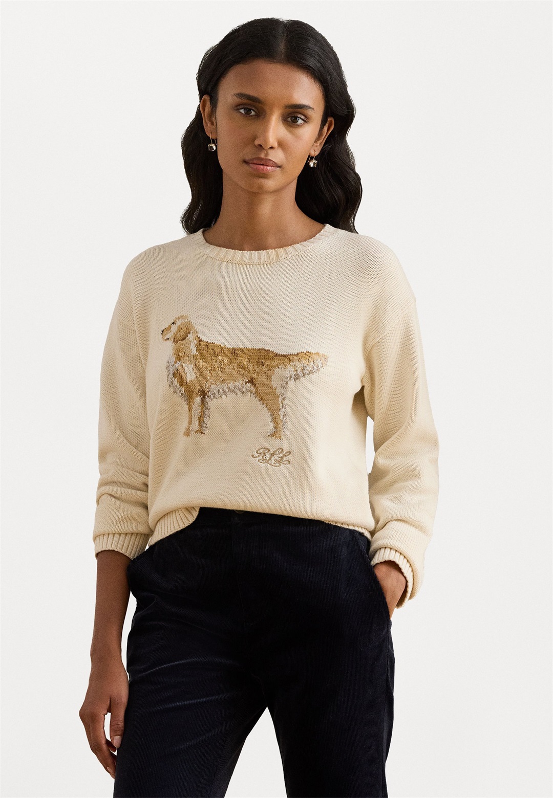 Lauren Ralph Lauren INTARSIA KNIT GOLDEN RETRIEVER SWEATER - Strickpullover - mascarpone cream/offwhite