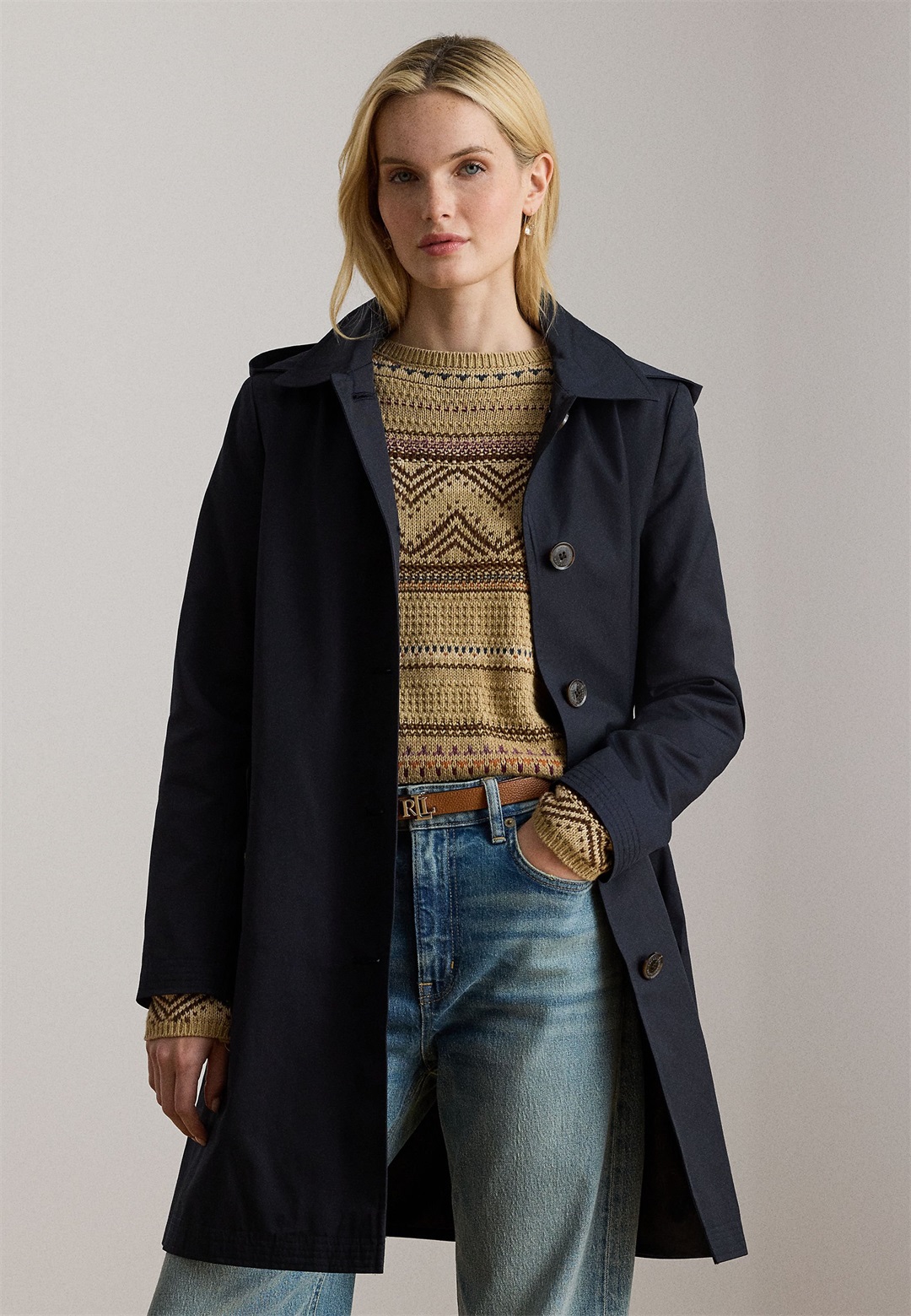 Lauren Ralph Lauren HOODED COTTON BLEND BALMACAAN COAT - Kurzmantel - dark navy/dunkelblau