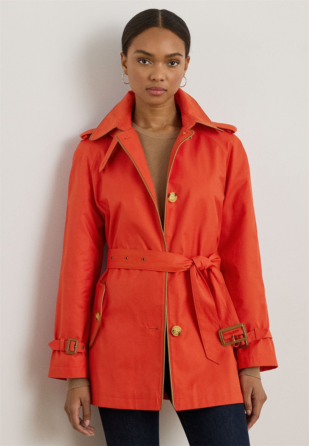 Lauren Ralph Lauren FAUX LEATHER TRIM TRENCH COAT - Trenchcoat - vail orange/orange
