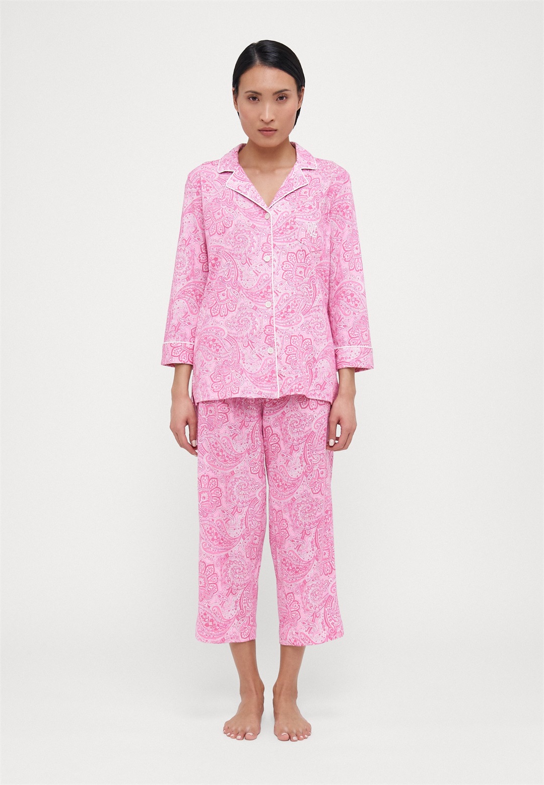 Lauren Ralph Lauren 3/4 SLEEVE CLASSIC NOTCH COLLAR - Nachtwäsche Set - pink