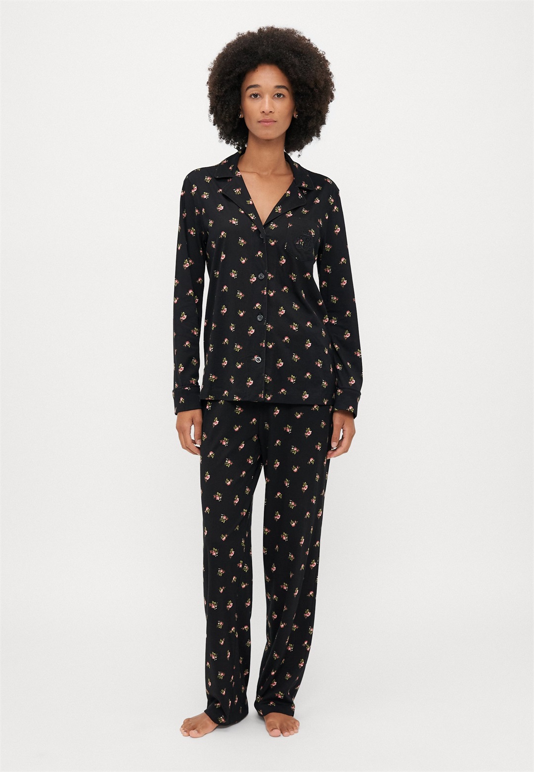Lauren Ralph Lauren NOTCH COLLAR PAJAMA - Nachtwäsche Set - black/schwarz