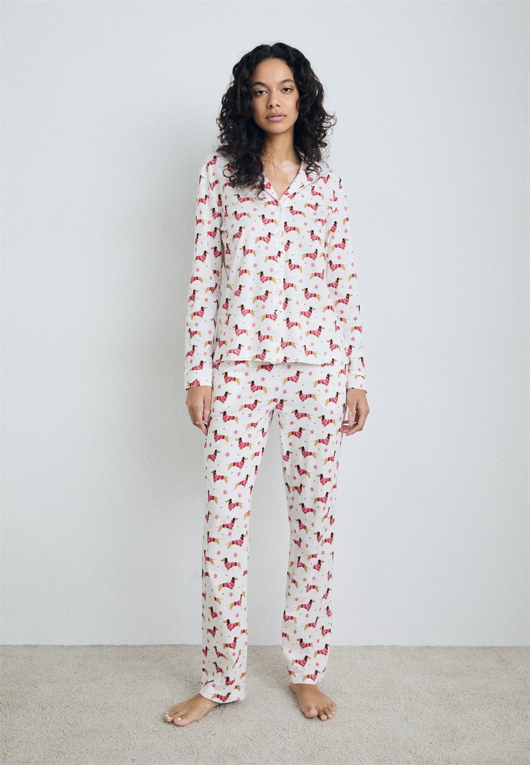 LASCANA XMAS PYJAMA SET - Nachtwäsche Set - weiß gemustert/weiß