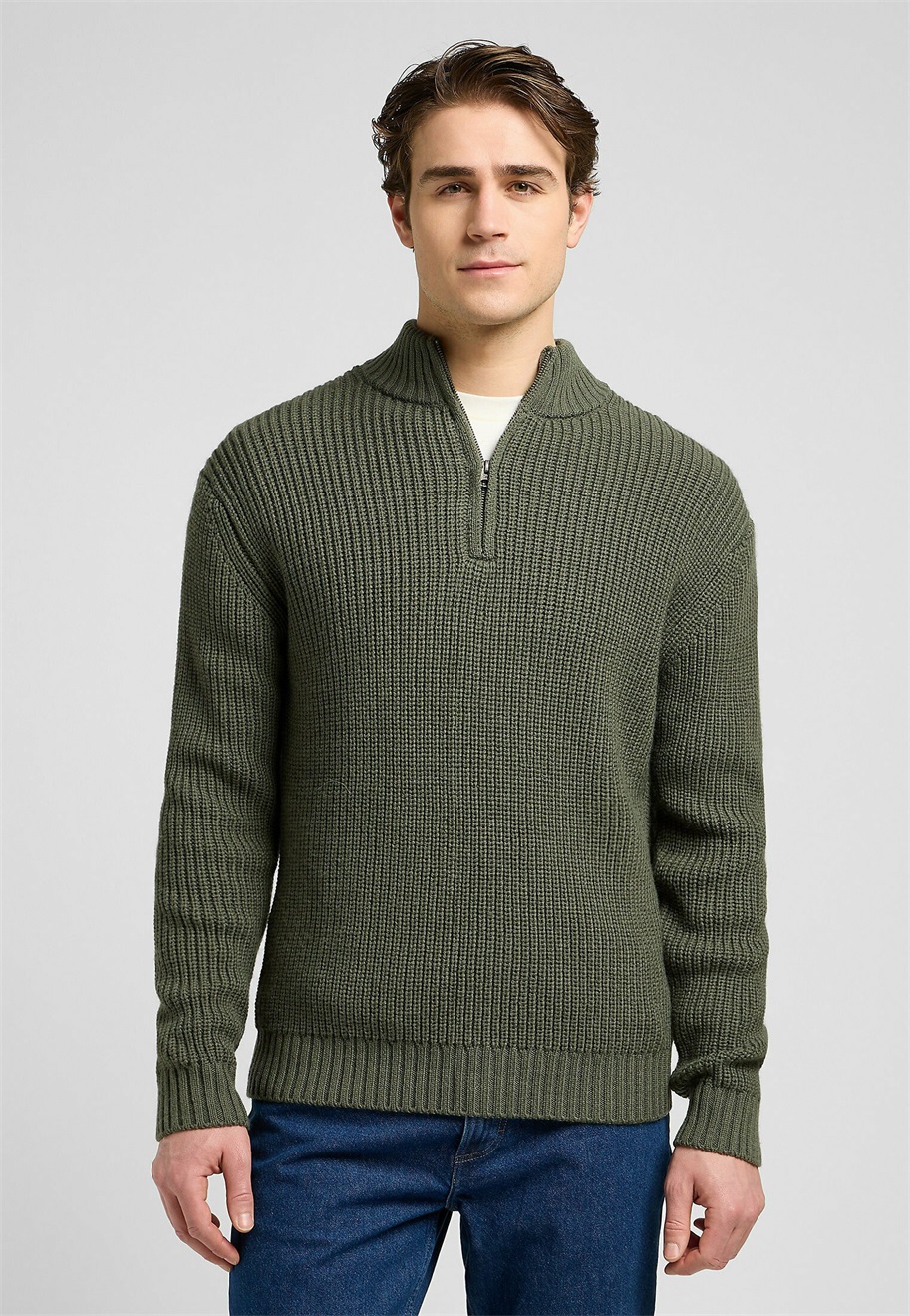 Lee LONG SLEEVE HALF_ZIP - Strickpullover - olive gray/dunkelgrün