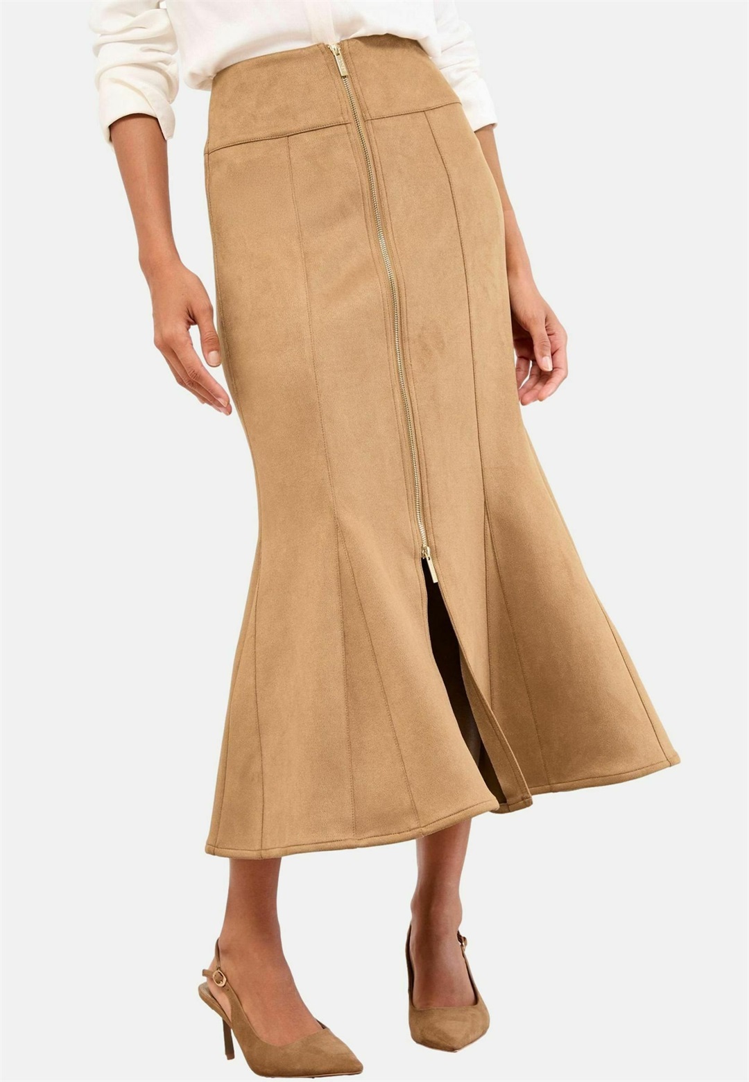 Lipsy FISHTAIL ZIP FRONT - A-Linien-Rock - camel faux suede/braun
