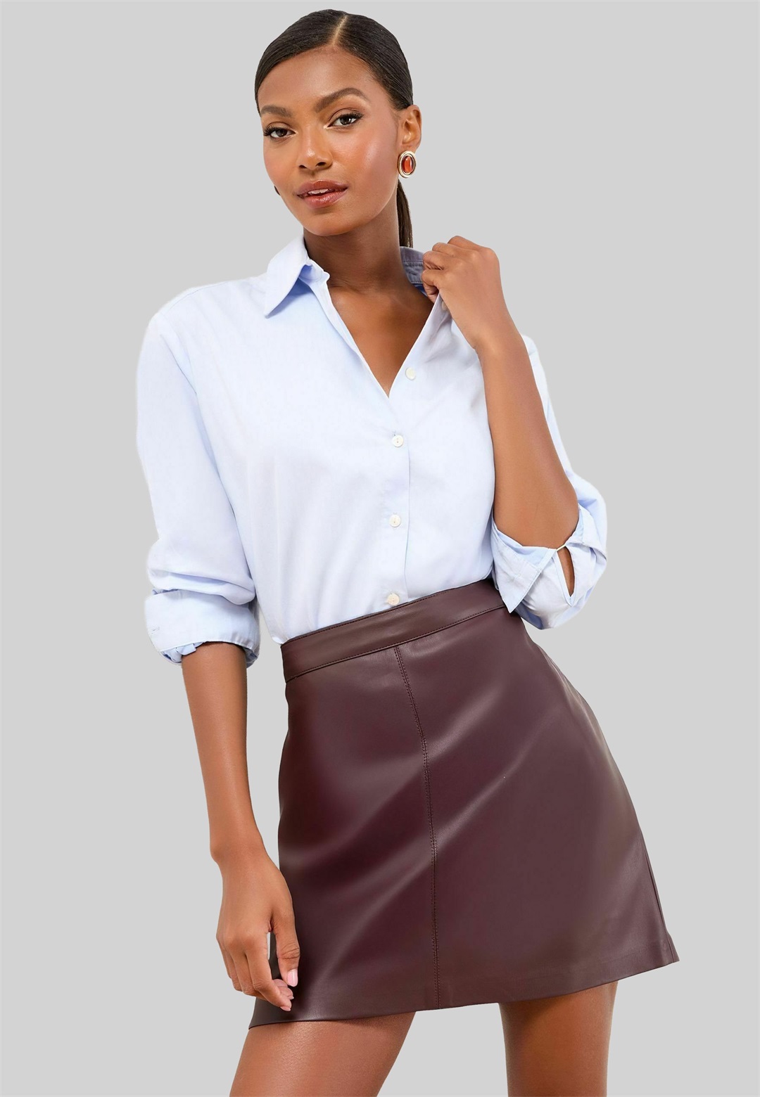 Lipsy REGULAR FIT - Minirock - burgundy red faux leather/braun